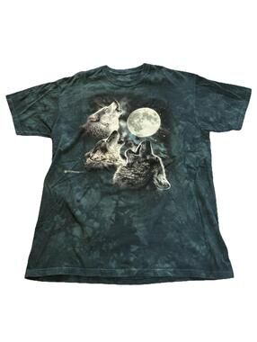 The Mountain Three Wolf Moon T-shirt Men’s L Green Tie Dye 2007 Made in USA Y2K